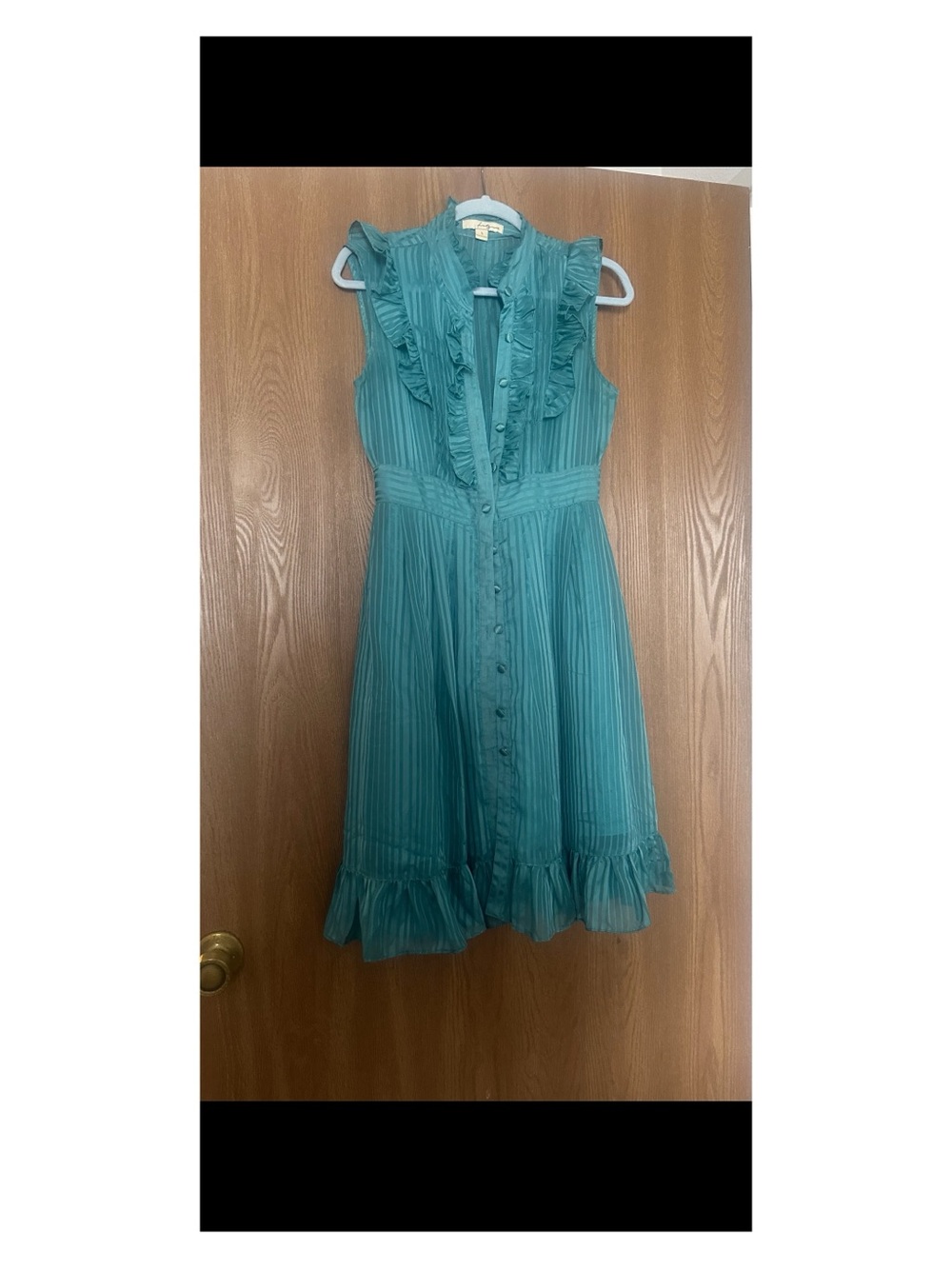 Ruffled Teal Button-Front Sleeveless Dress